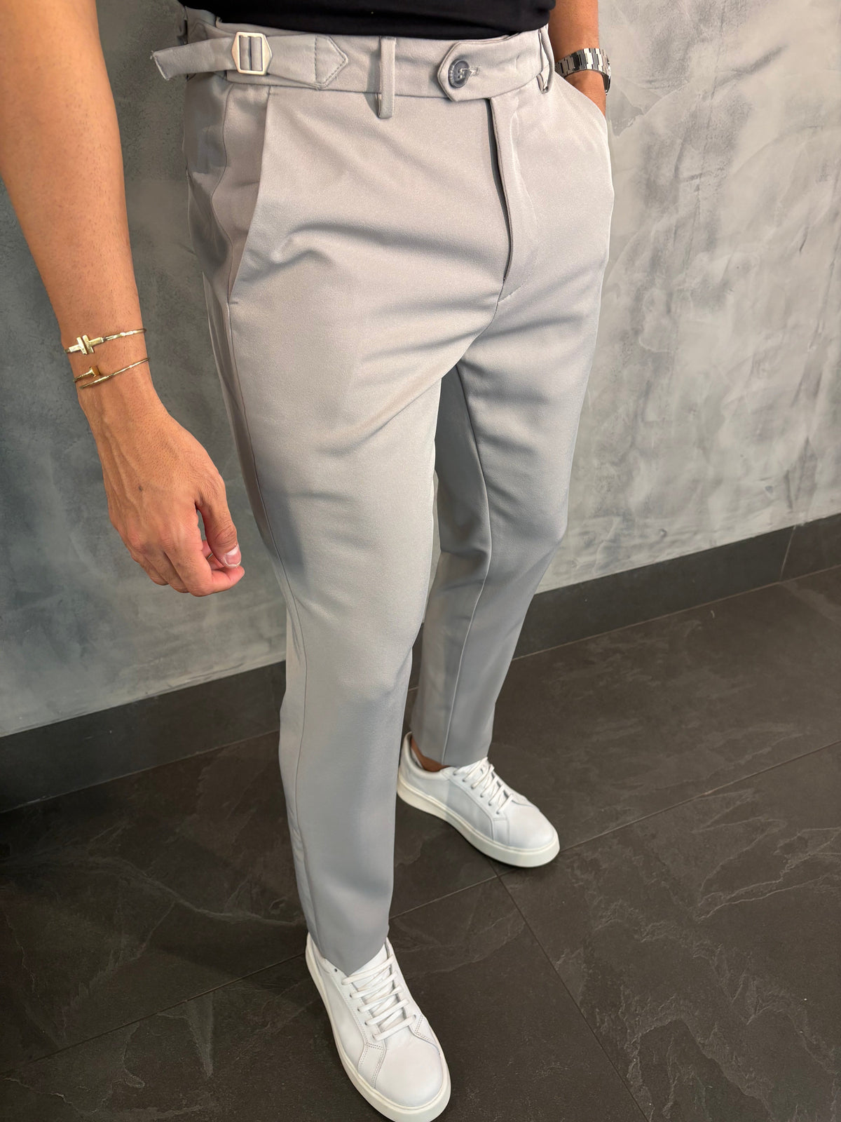 Calça Alf. Verona Ajuste Lateral Ponto H Cinza Giz