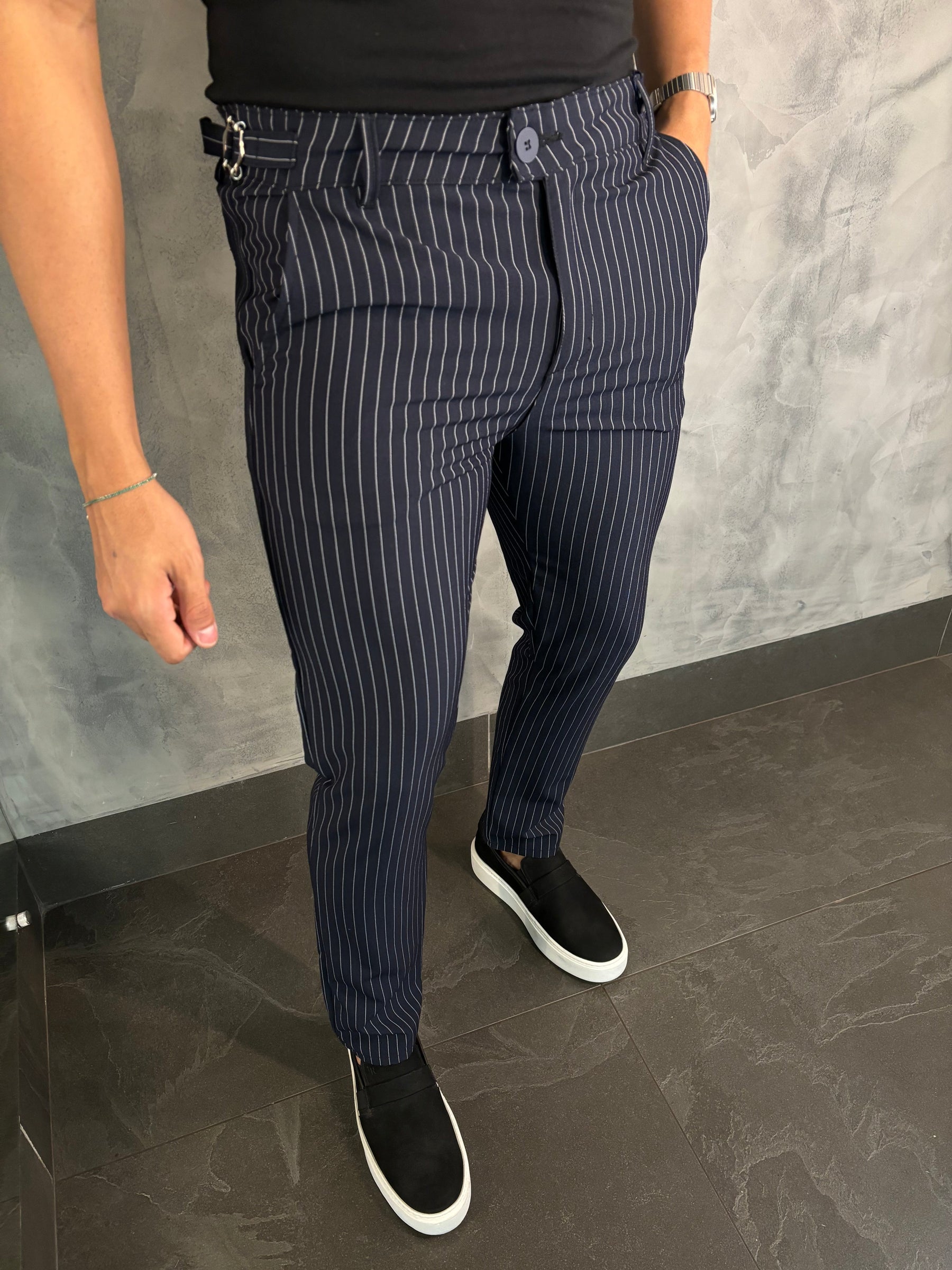 Calça Alf. Listrado Ponto H Marinho